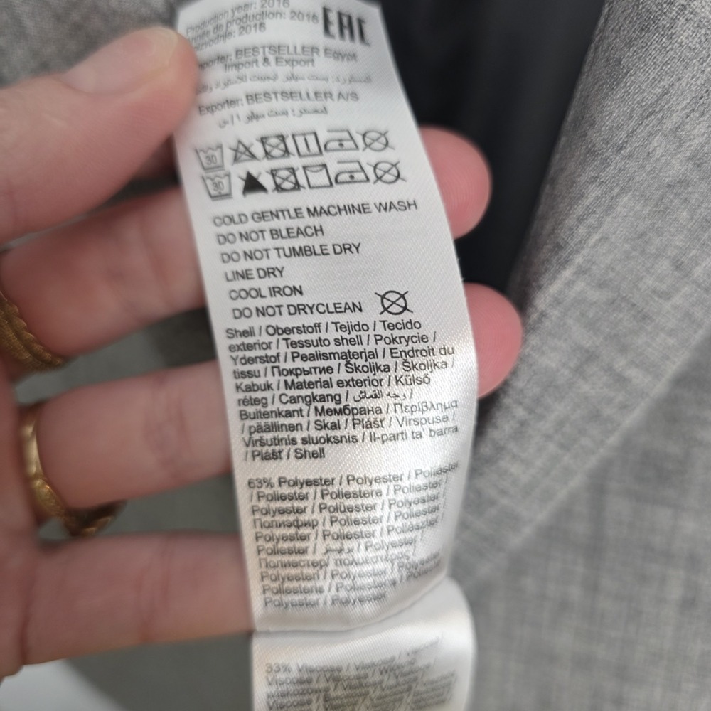 YAS‎ Asos Gray Hook & Eye Long 3/4 Sleeve Professional Sleek Blazer Size L - Picture 7 of 10